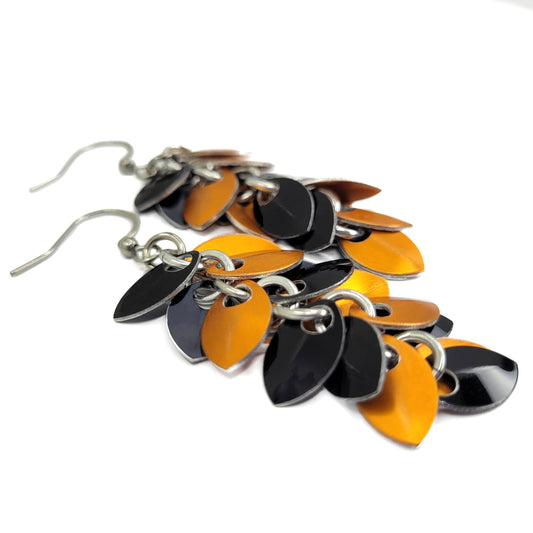 Orange and Black Shaggy Scale Earrings