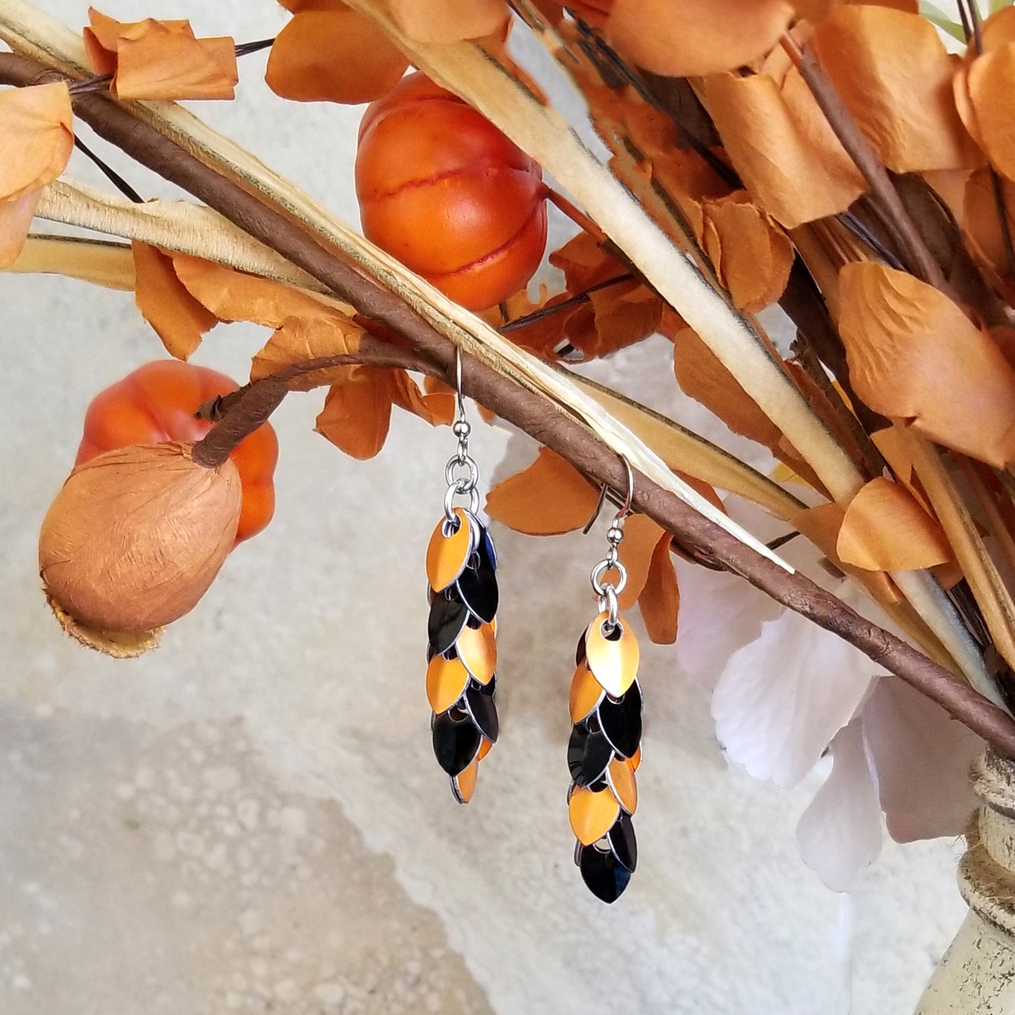 Orange and Black Shaggy Scale Earrings