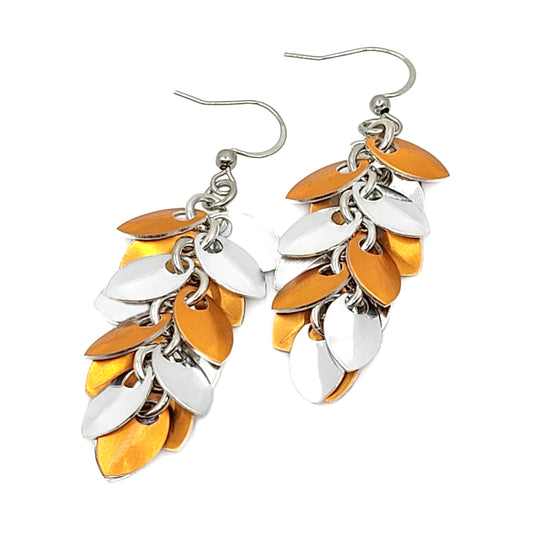 Orange and Silver Shaggy Scale Earrings