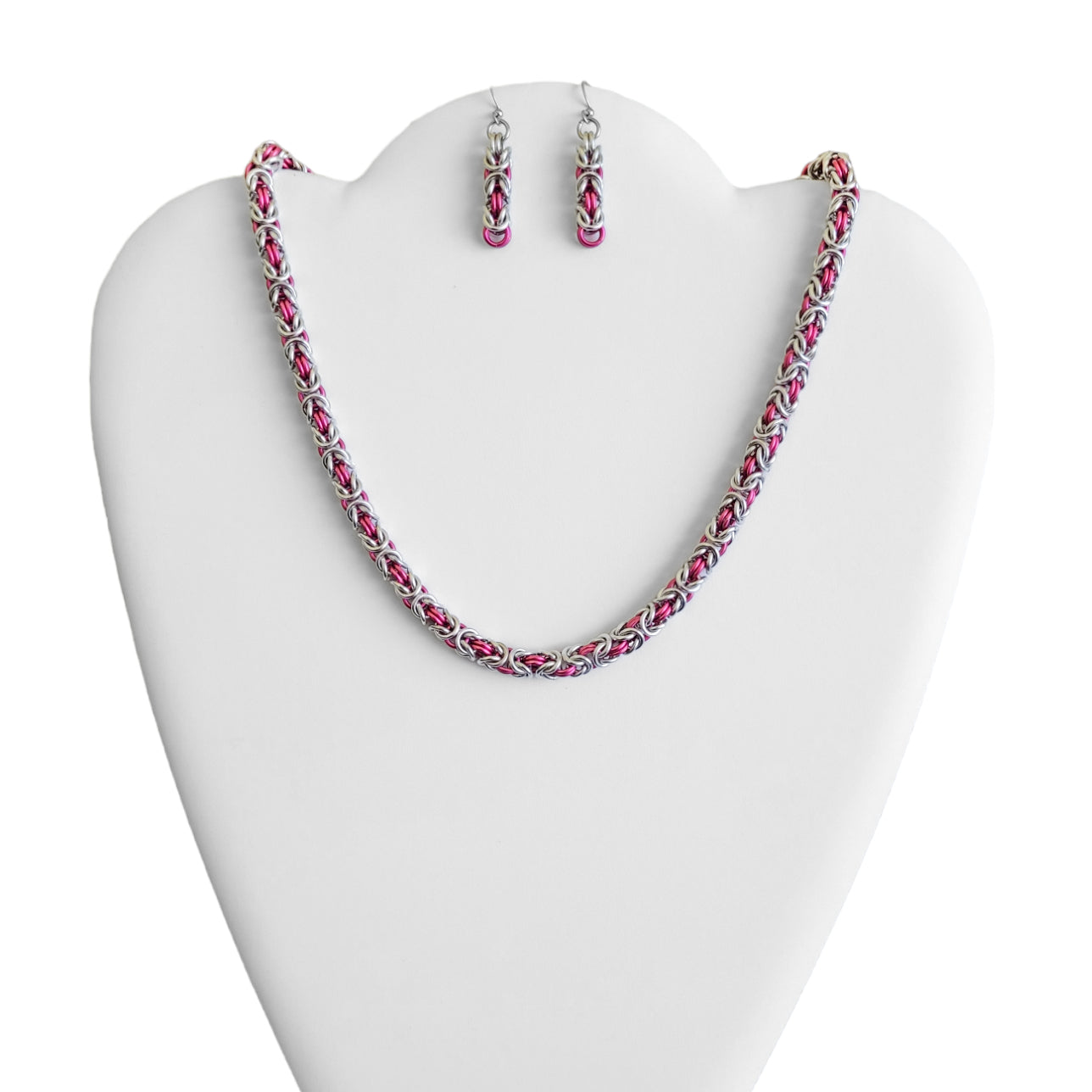 Pink & Silver Byzantine Earrings