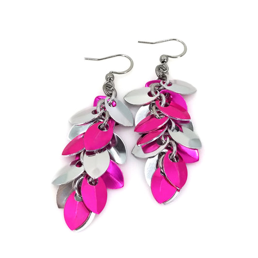 Pink and Silver Shaggy Scale Earrings