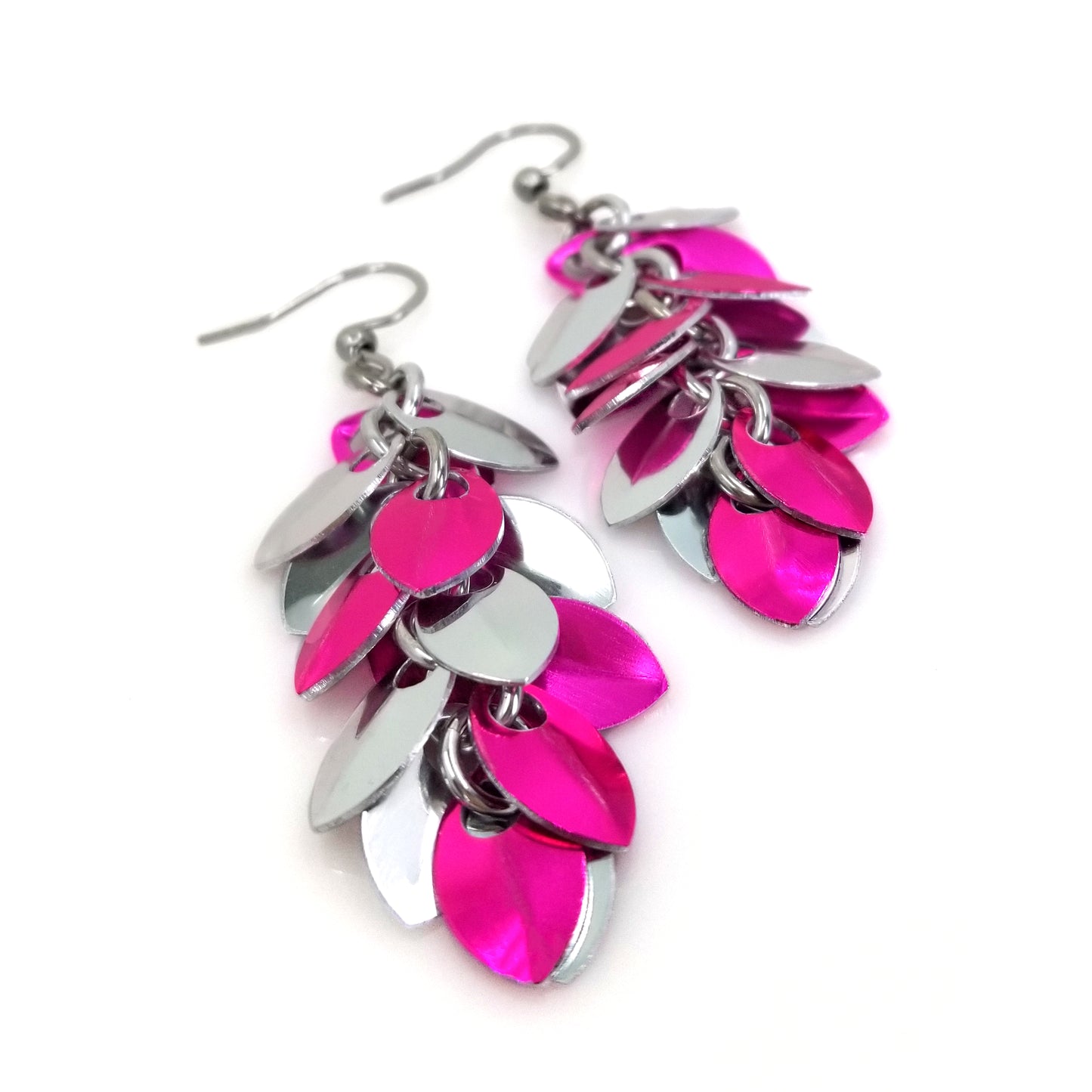 Pink and Silver Shaggy Scale Earrings