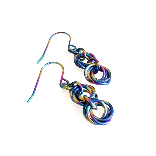 Rainbow Titanium Double Mobius Earrings