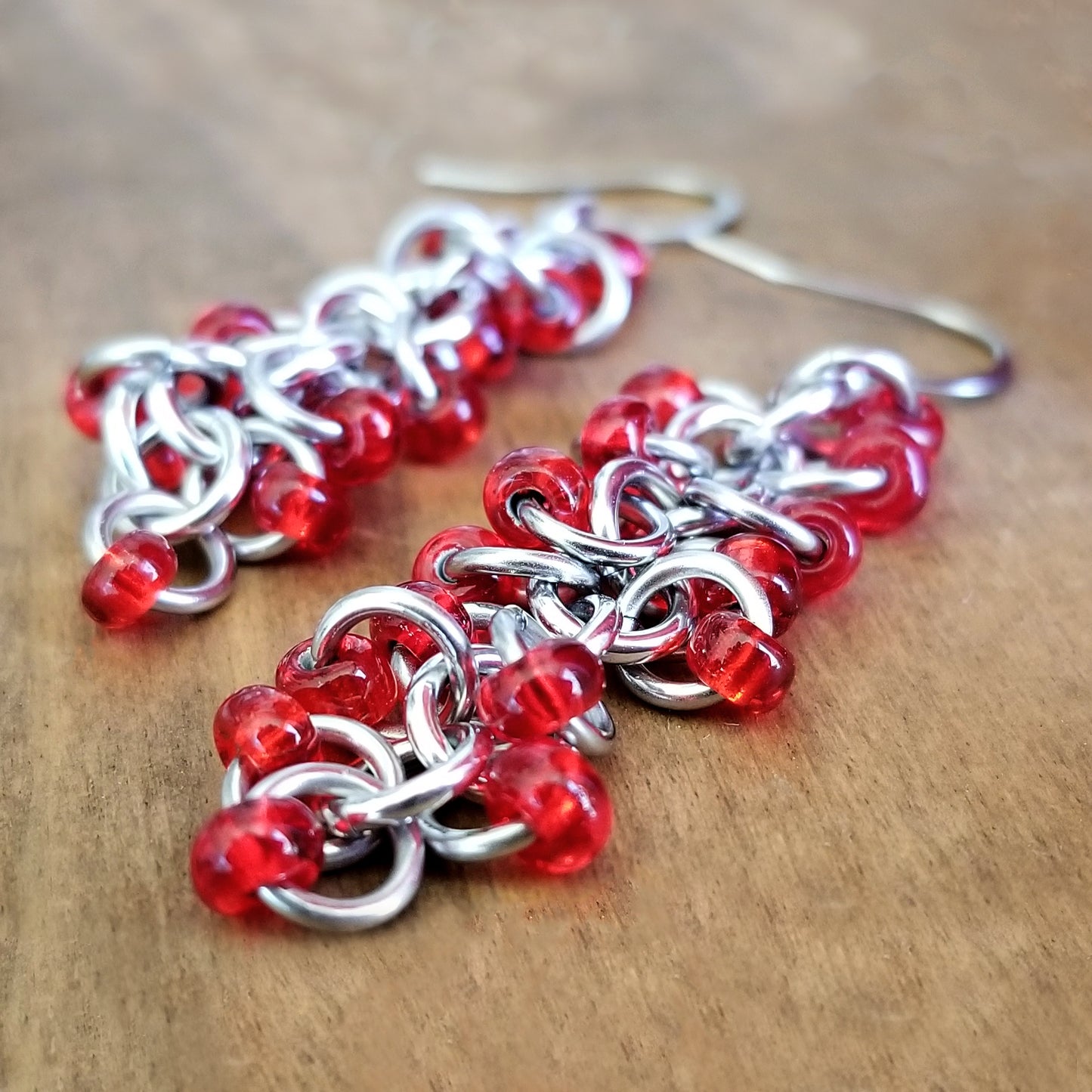 Red Beaded Shaggy Loop Earrings