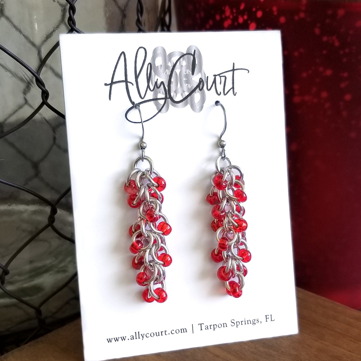 Red Beaded Shaggy Loop Earrings