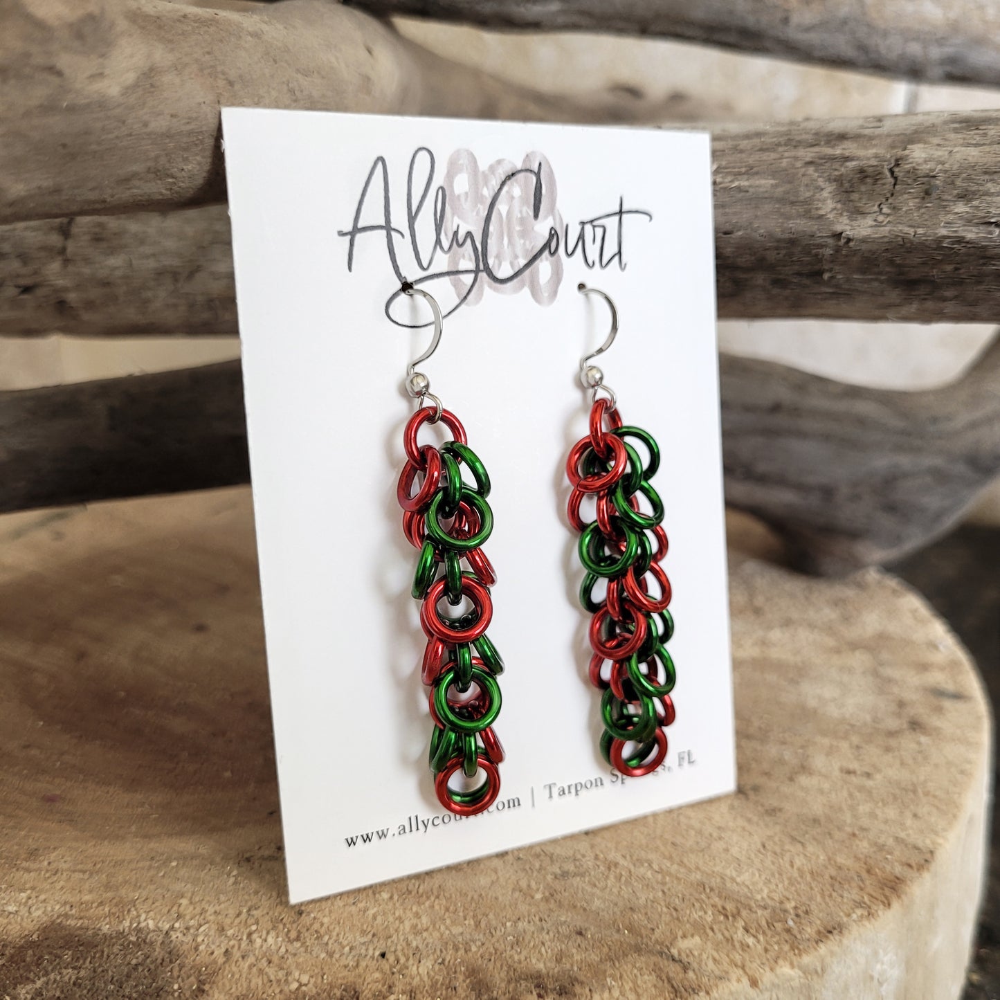 Red and Green Shaggy Loop Earrings