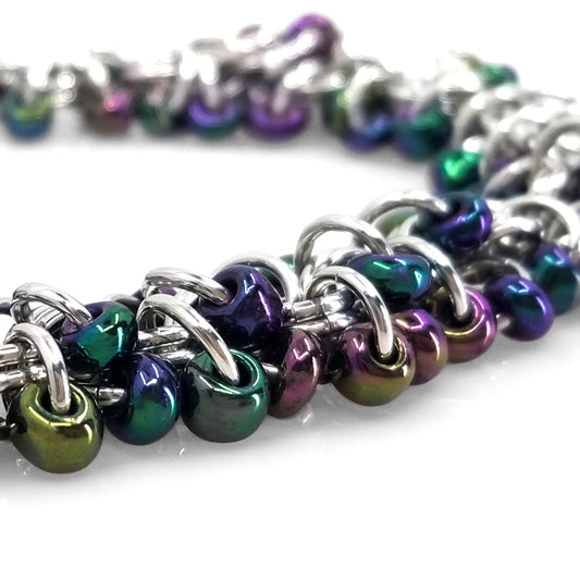 Aurora Borealis Czech Glass Beaded Shaggy Loop Bracelet