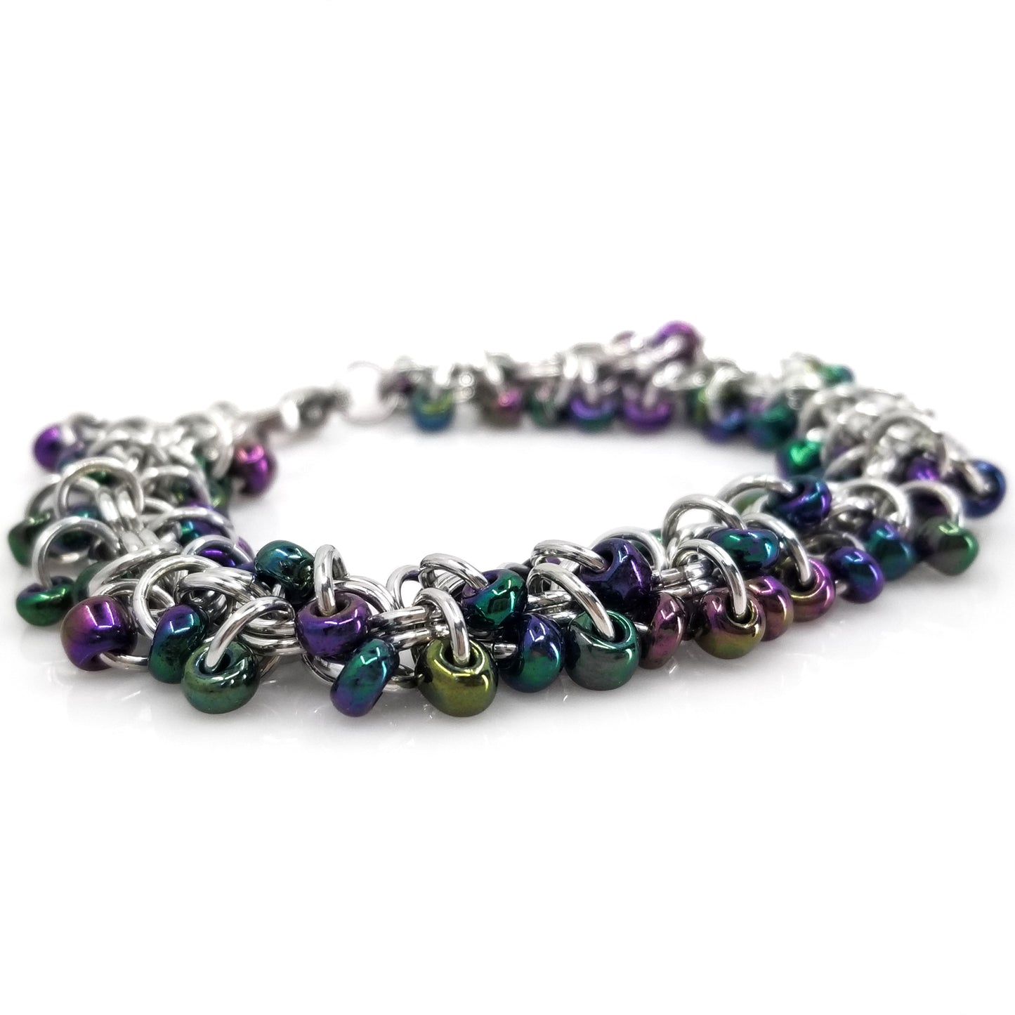 Aurora Borealis Czech Glass Beaded Shaggy Loops Chainmaille Bracelet