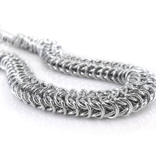 Bright Silver Aluminum Round Weave Chainmaille Necklace with Stainless Steel Lobster Claw Closure