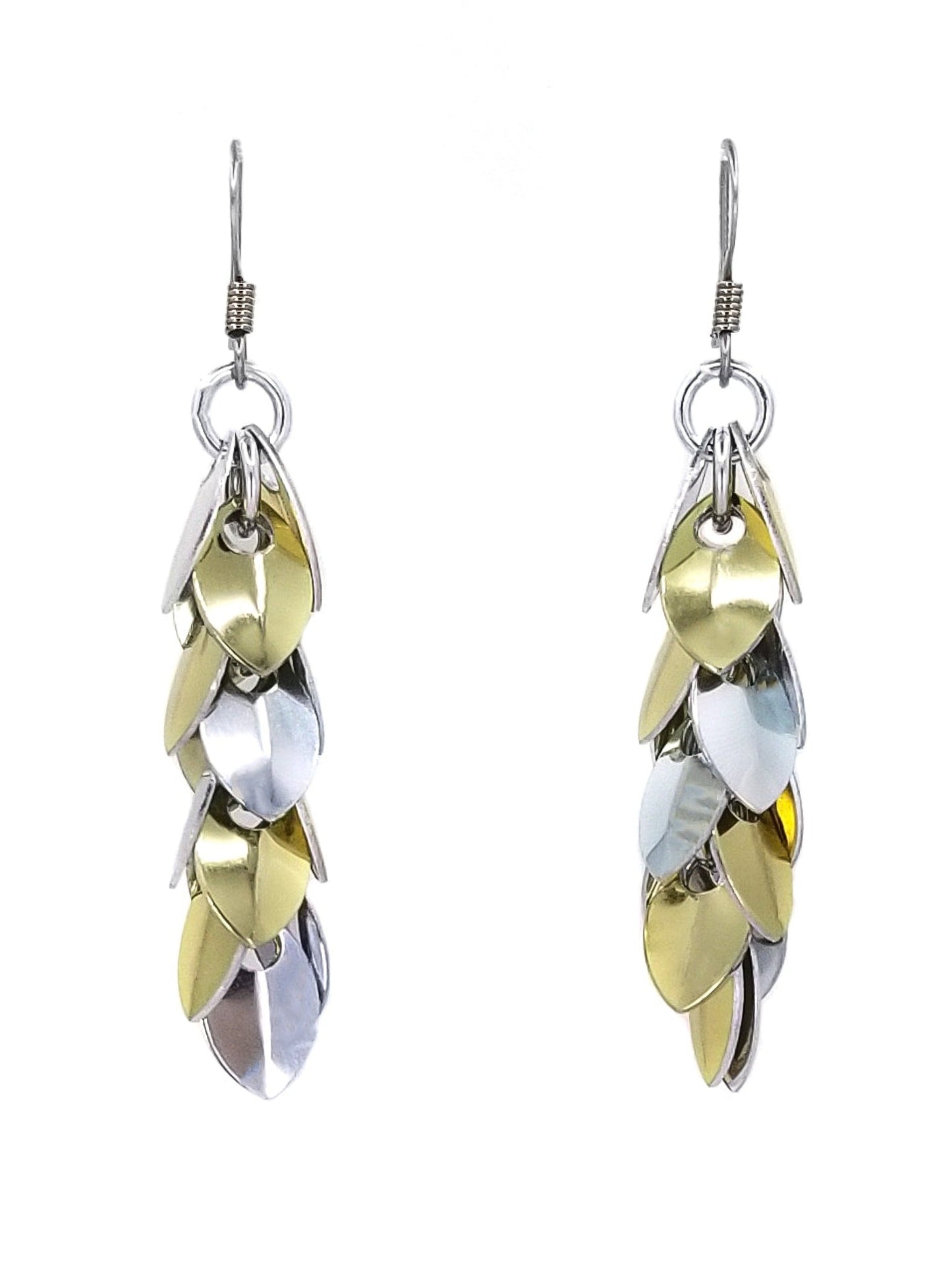 Fun and Flirty Silver and Gold Shaggy Scale Chainmaille Earrings