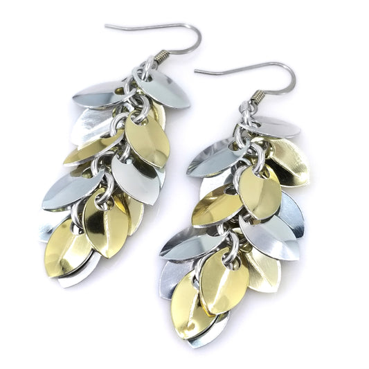 Silver and Gold Shaggy Scale Aluminum Earrings on Stainless Steel French Hook Ear Wire