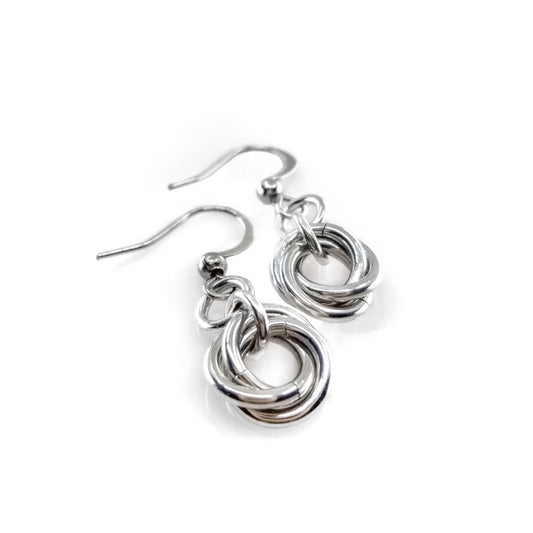 Love knot mobius chainmaille lightweight aluminum dangle earrings on stainless steel french hook