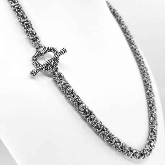 Stainless Steel Byzantine Heart Clasp Necklace