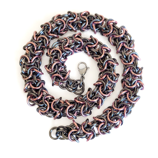 Pink & Black Ice lightweight anodized aluminum Turkish Roundmaille chainmail necklace