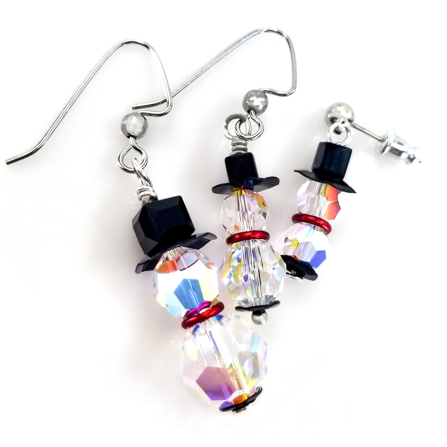 Crystal Aurora Borealis Snowman Earrings