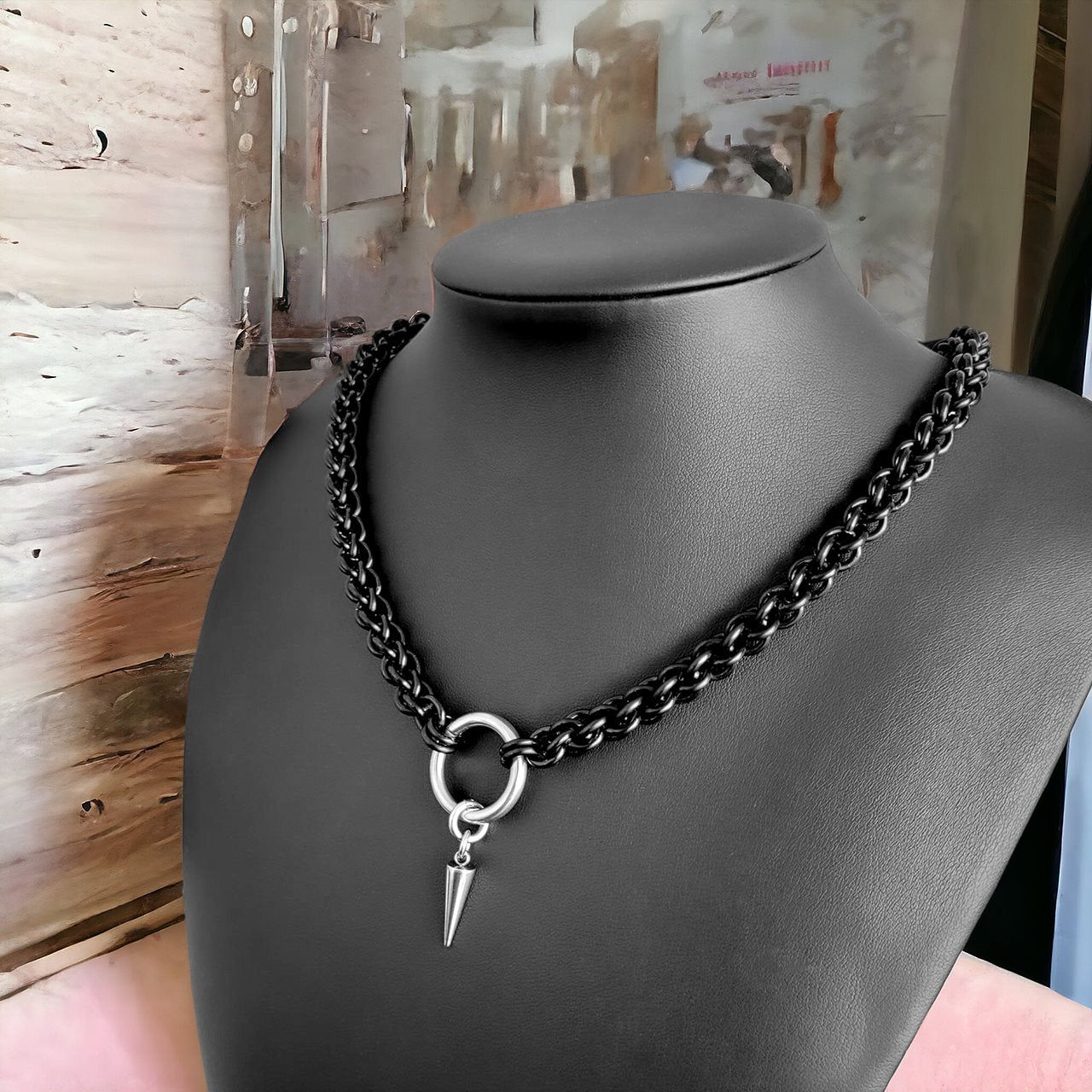 Black Spike Drop Necklace