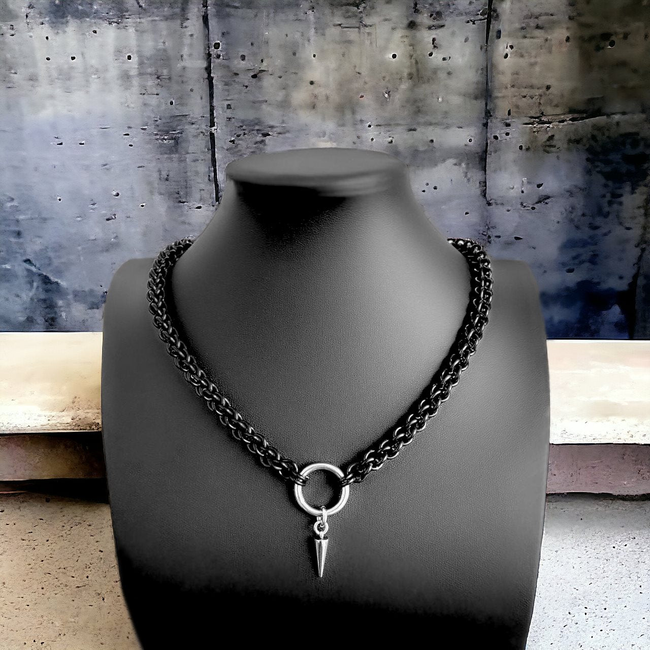 Black Spike Drop Necklace