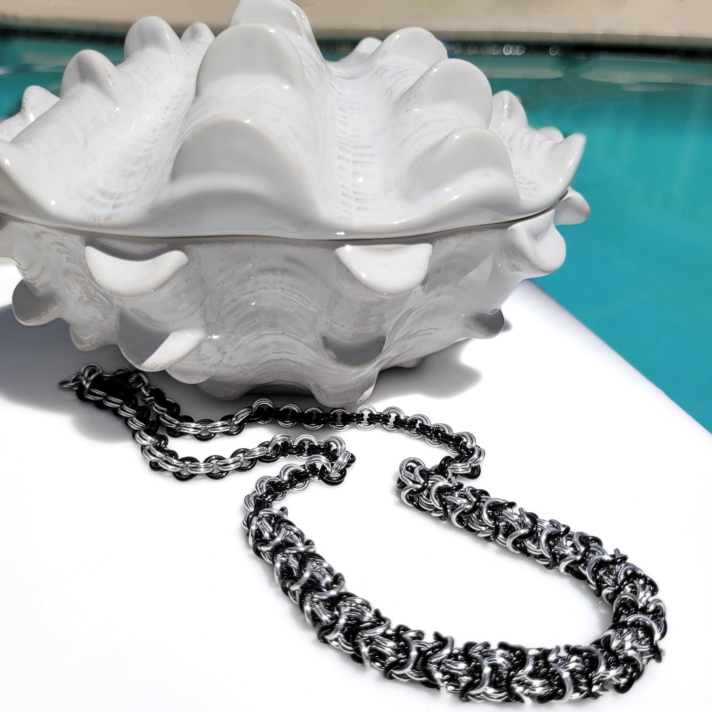 Black & Silver Turkish Roundmaille 2x2 Necklace