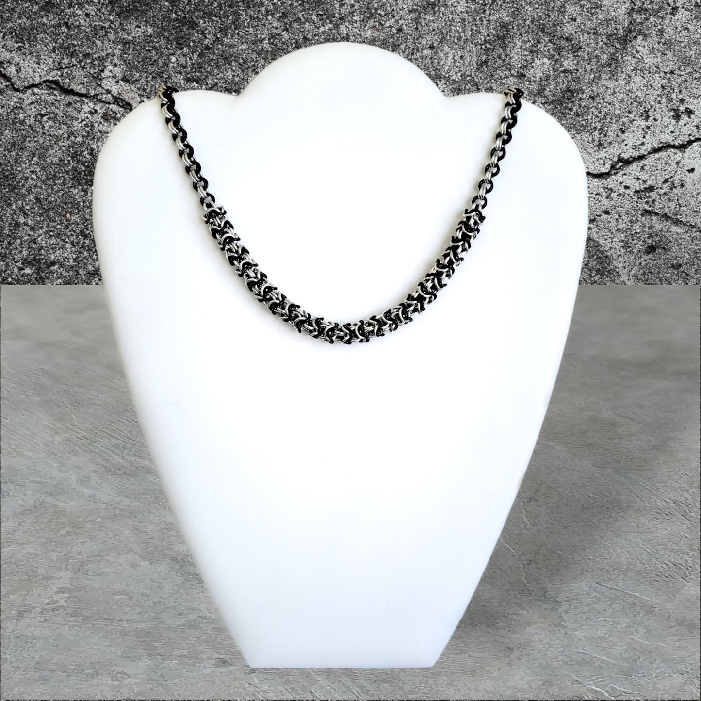 Black & Silver Turkish Roundmaille 2x2 Necklace