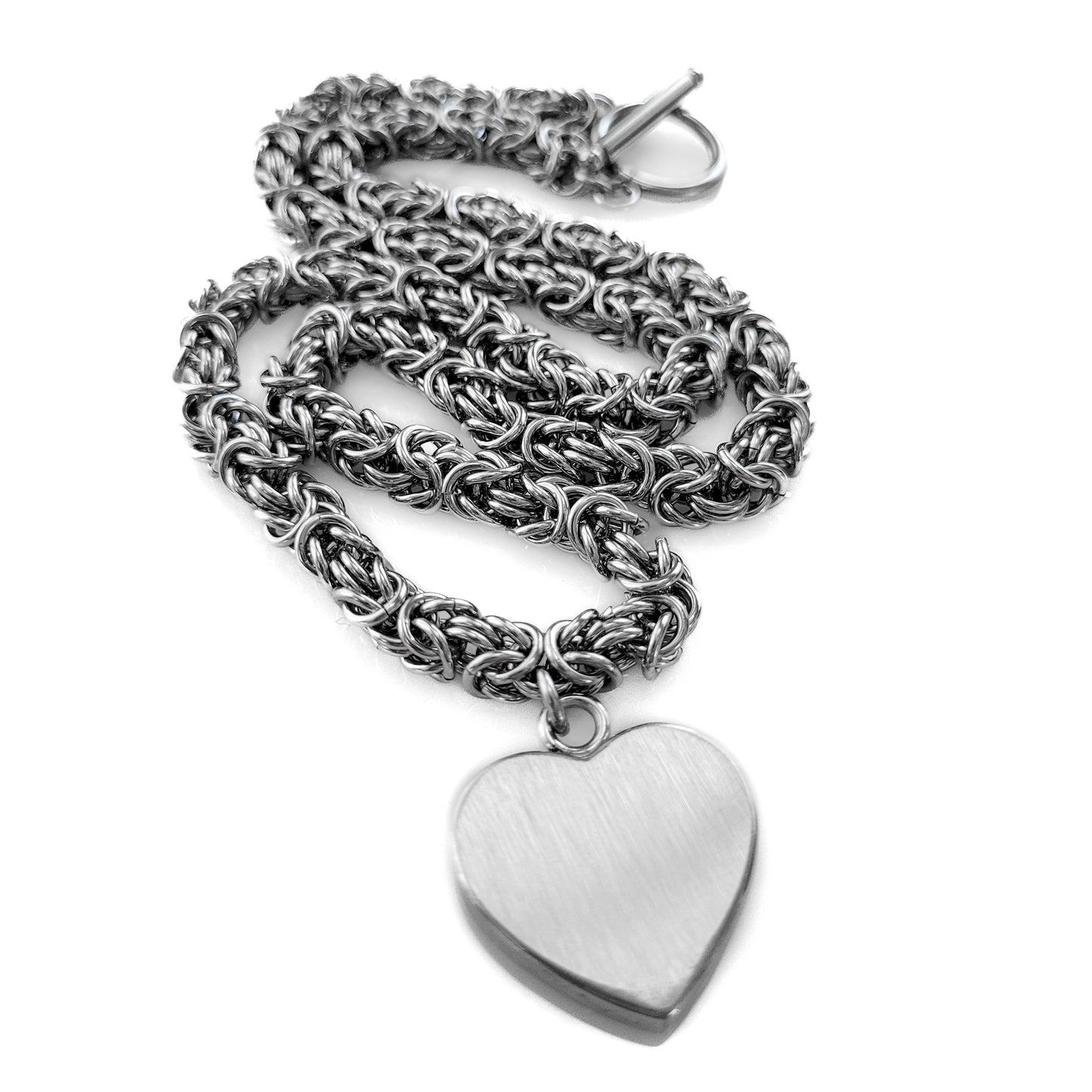 Stainless Steel Byzantine Chain Heart Pendant