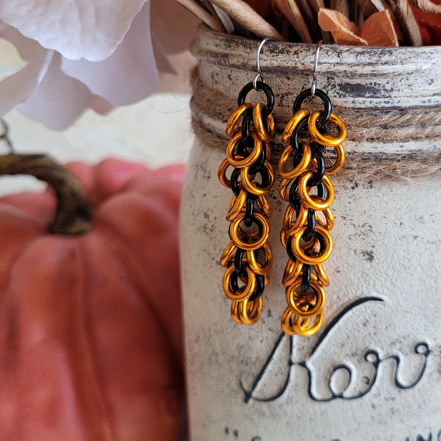 Black and Orange Shaggy Loop Earrings