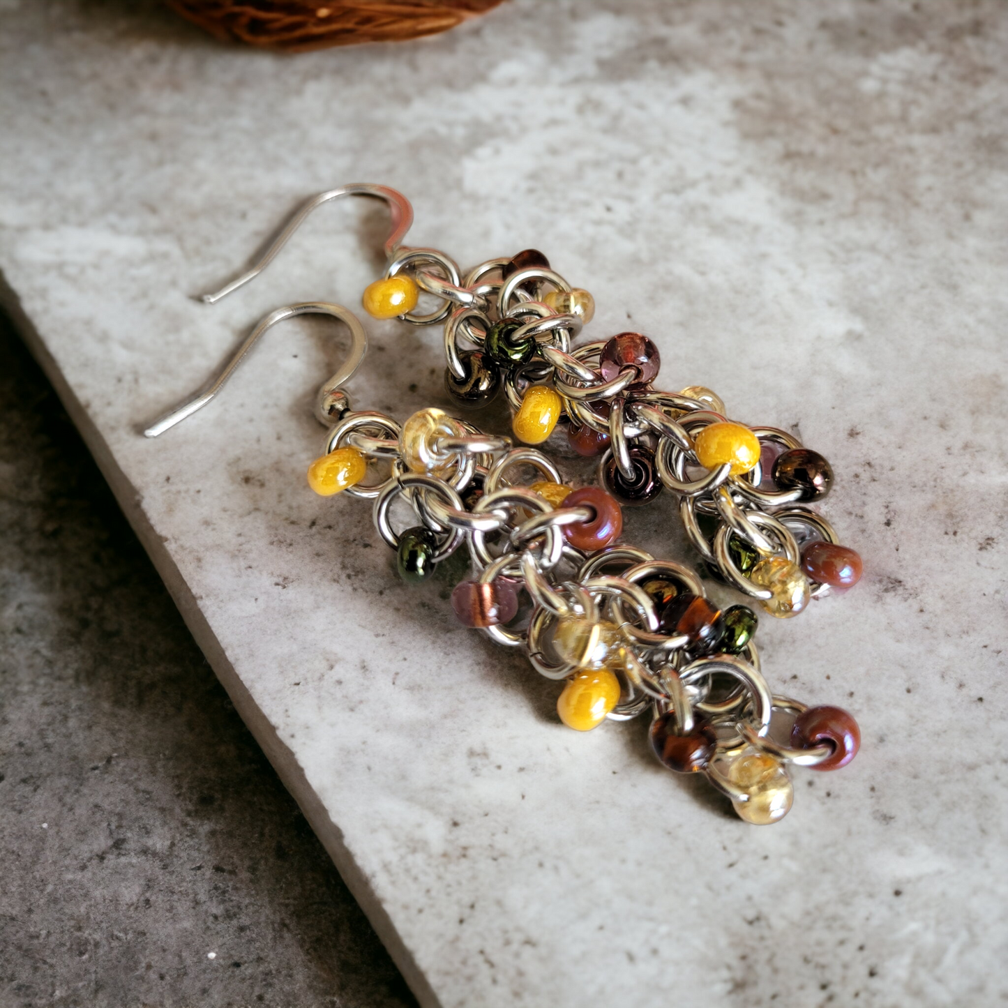 Shaggy Loop Earrings Beaded Yellows Mix