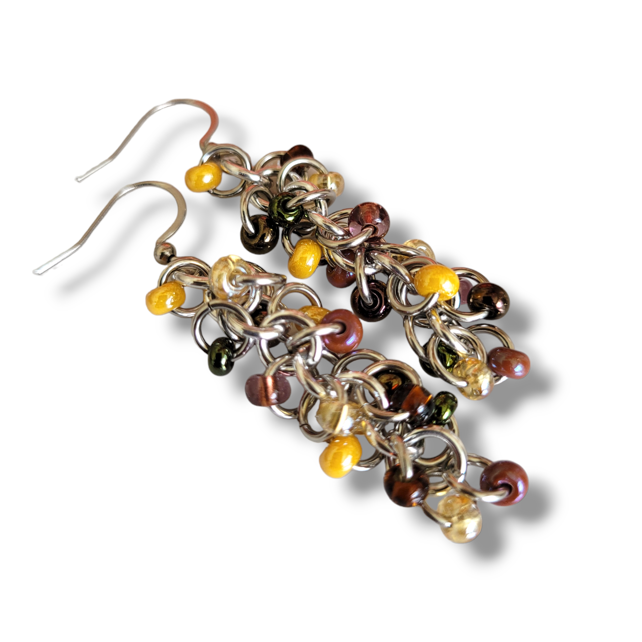 Shaggy Loop Earrings Beaded Yellows Mix