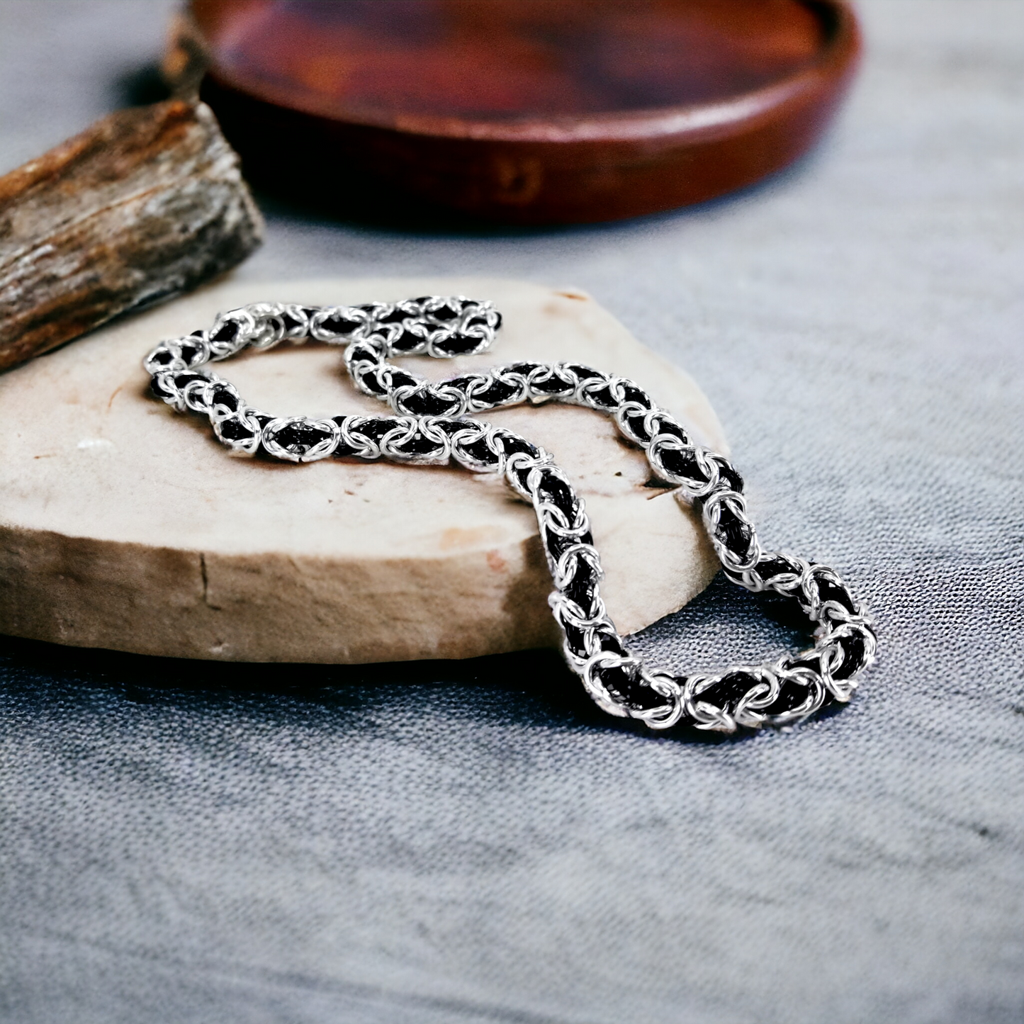 Black and Silver Byzantine Chain