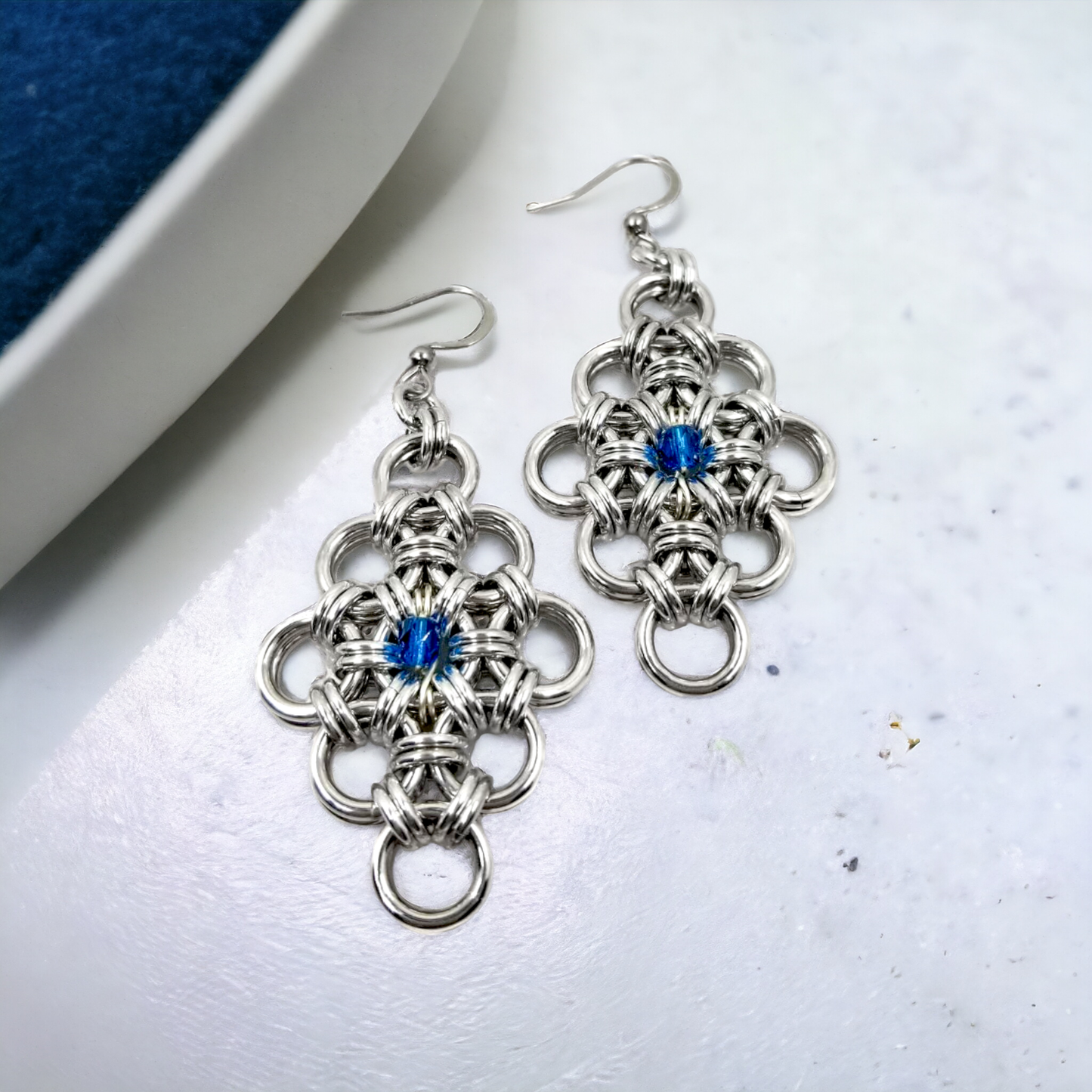 Japanese Lace and Capri Blue Crystal Earrings