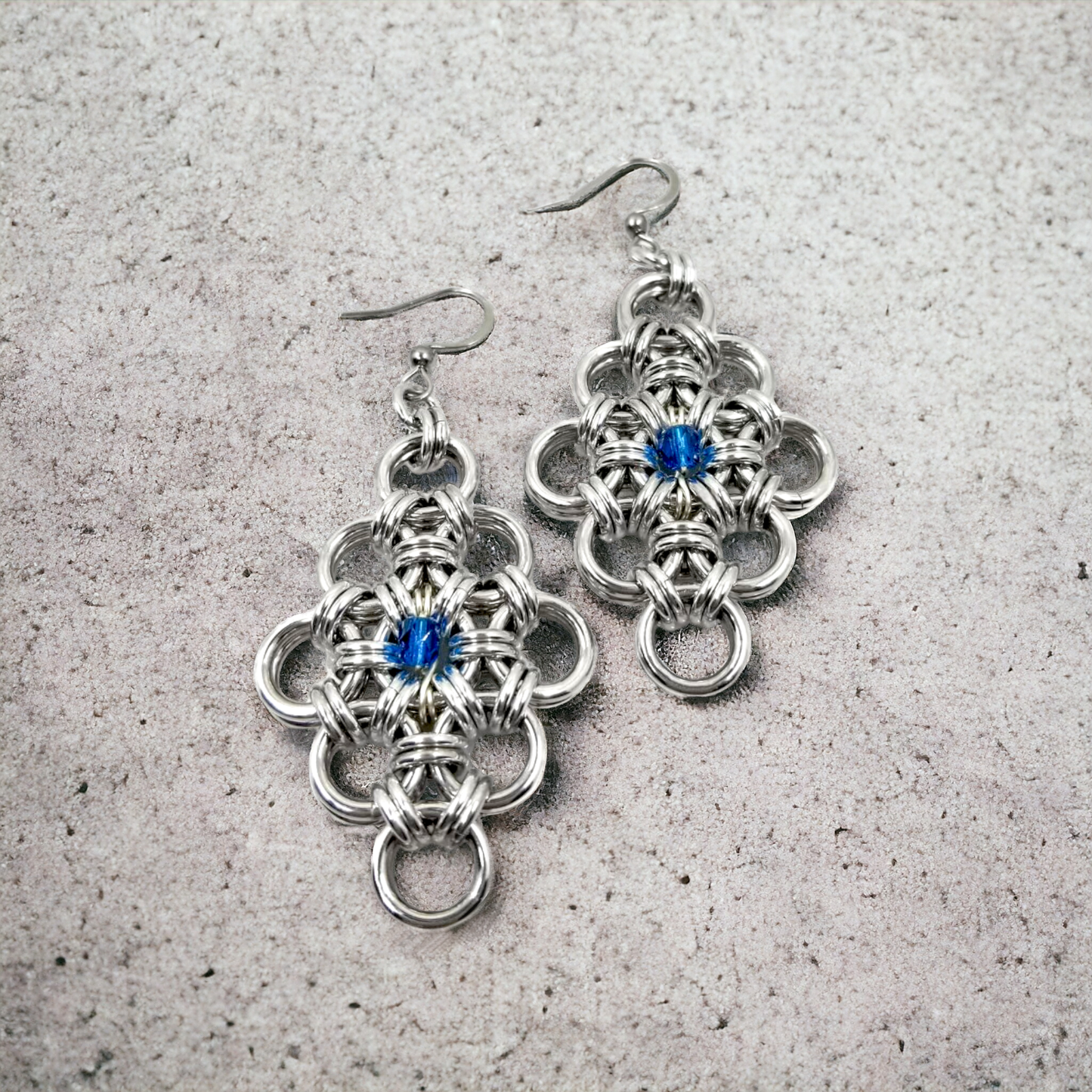 Japanese Lace and Capri Blue Crystal Earrings