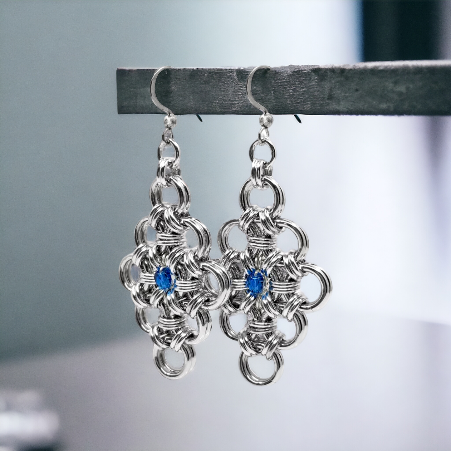 Japanese Lace and Capri Blue Crystal Earrings