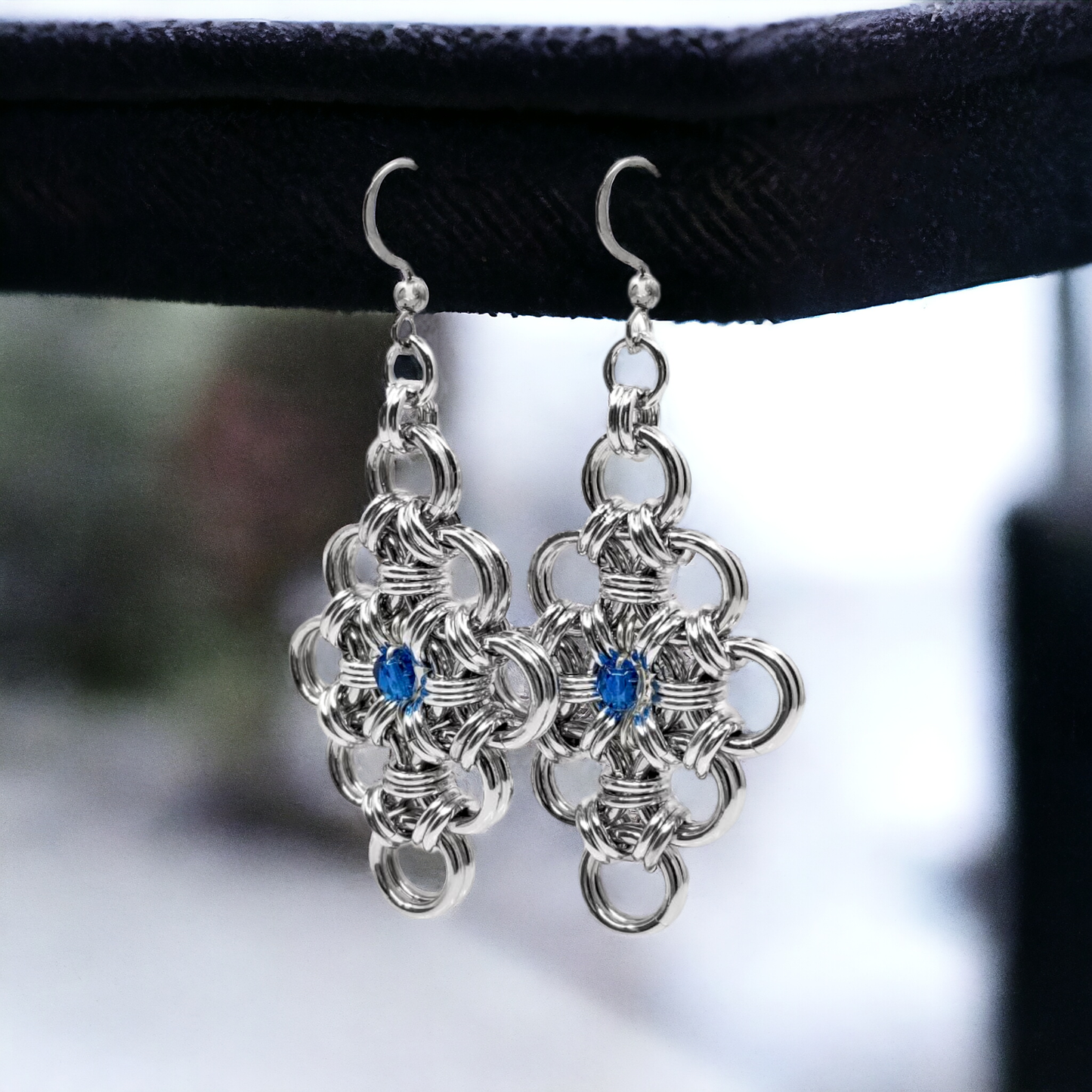 Japanese Lace and Capri Blue Crystal Earrings