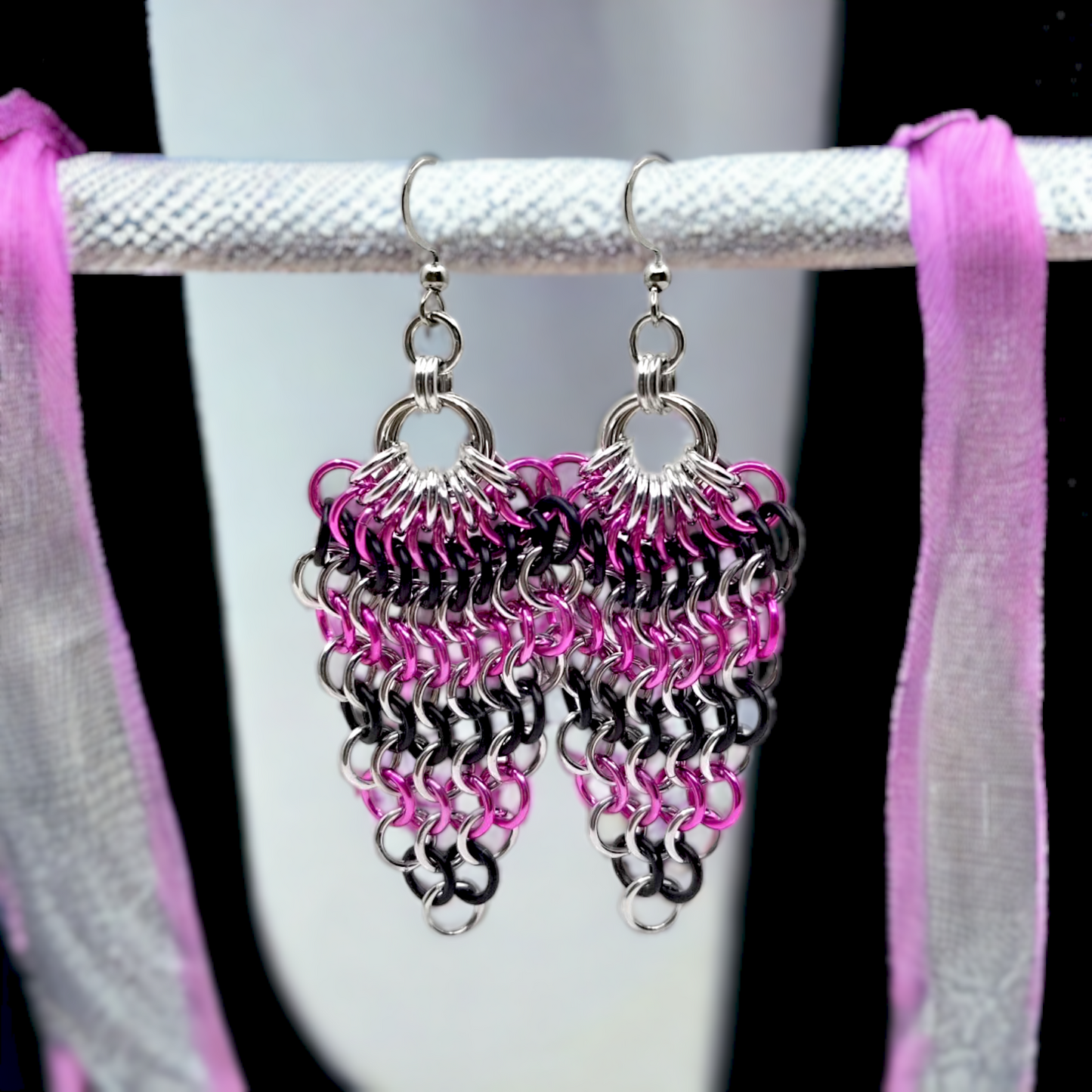 Pink & Black Euro Drop Earrings