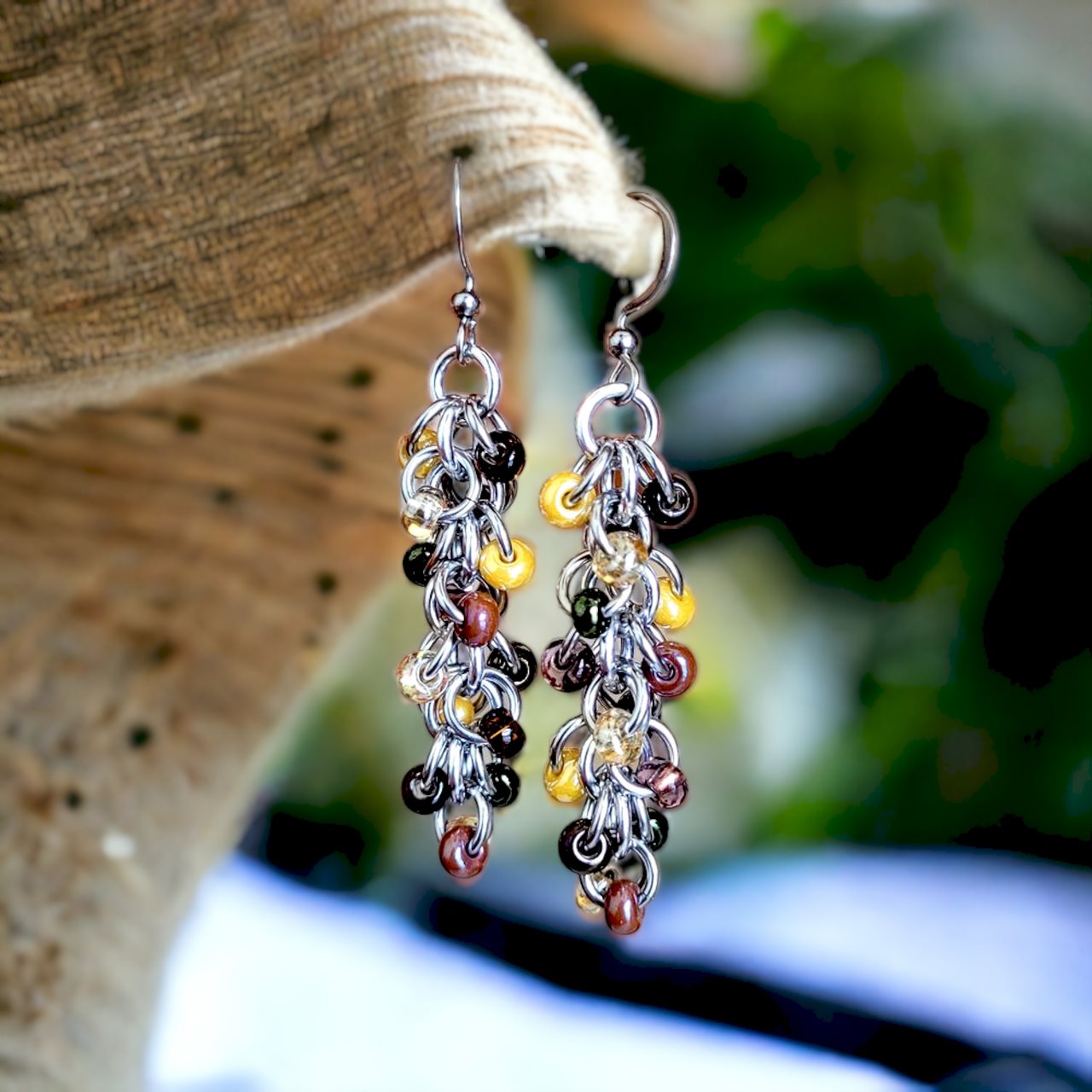 Shaggy Loop Earrings Beaded Yellows Mix