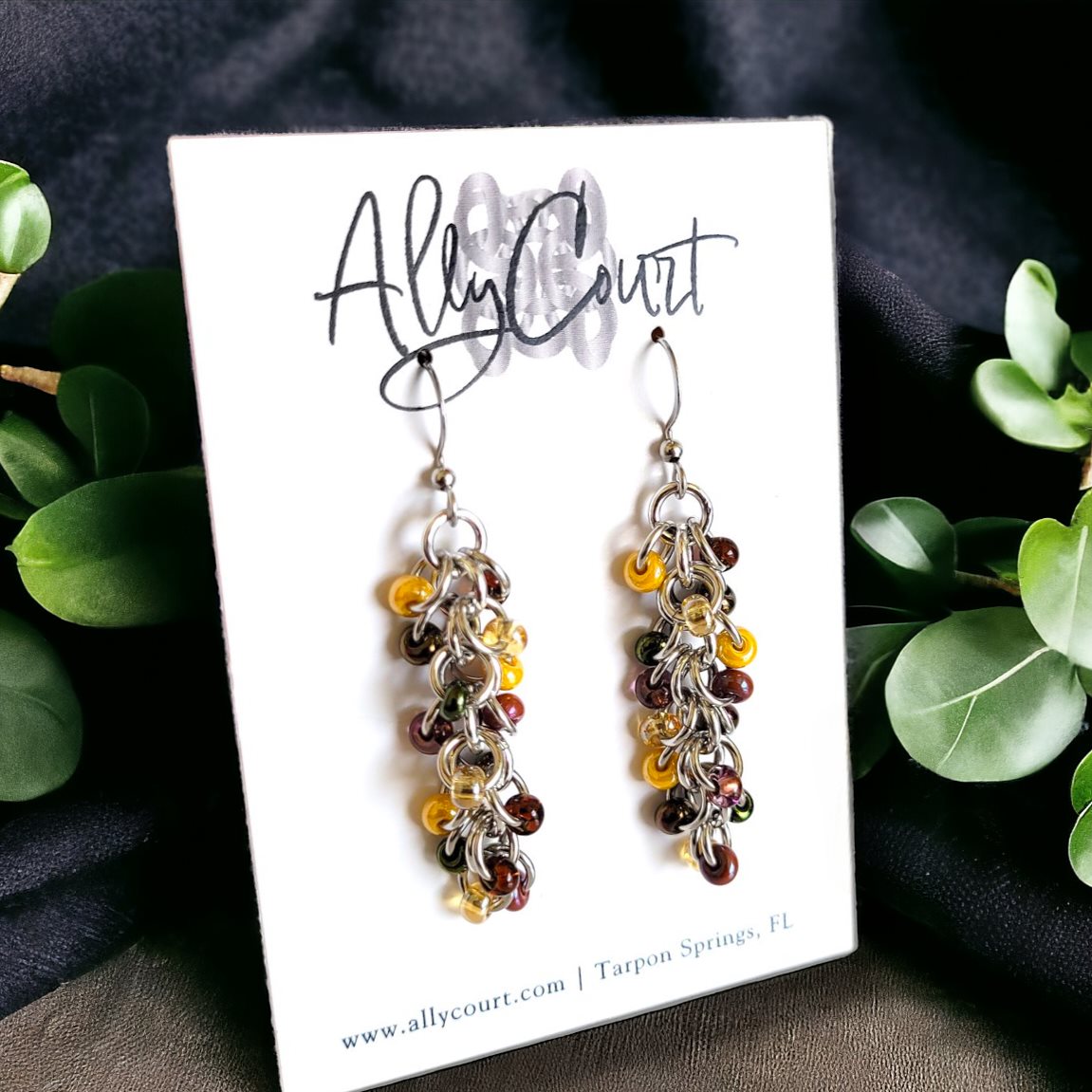 Shaggy Loop Earrings Beaded Yellows Mix