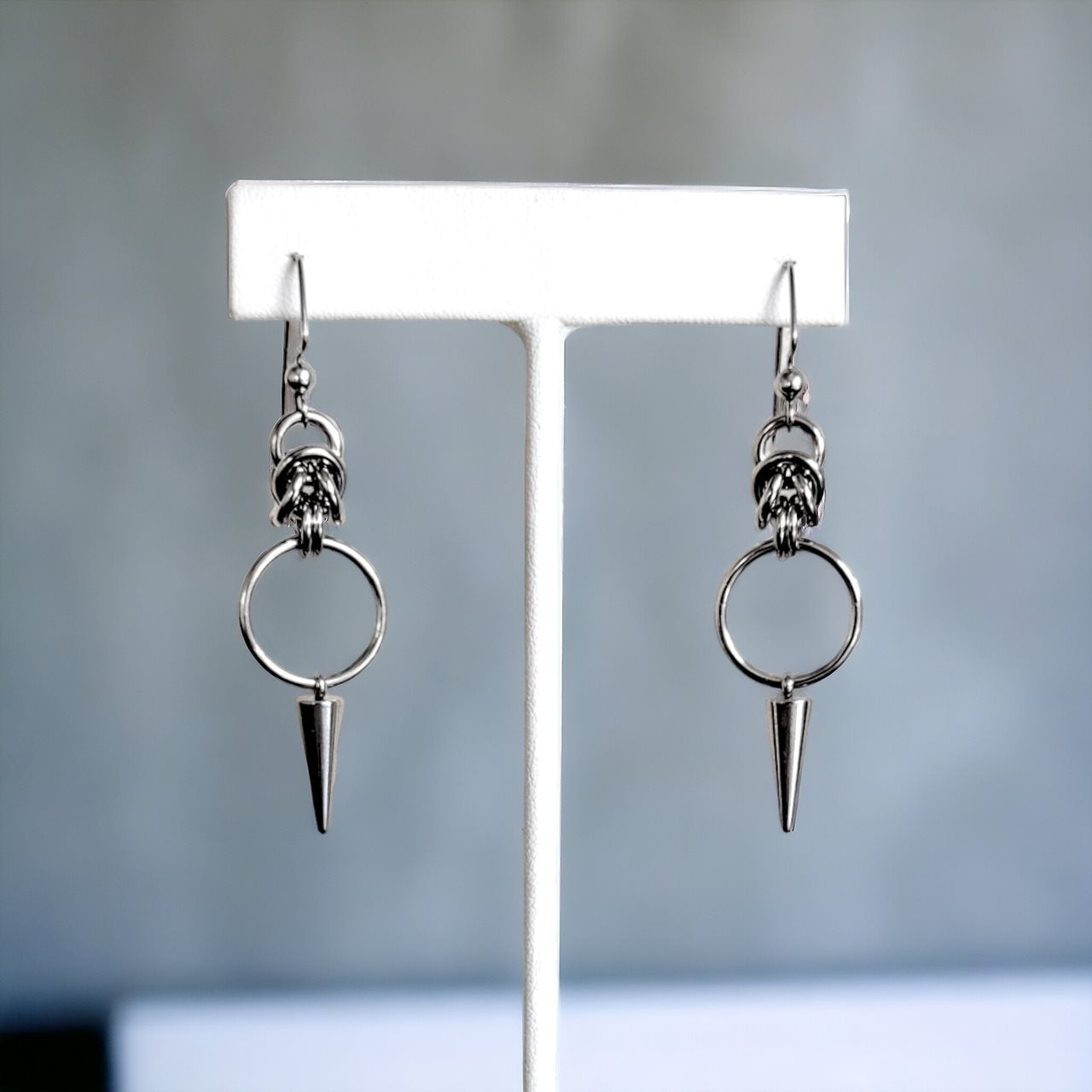 Stainless Steel Byzantine Spike Drop Earrings