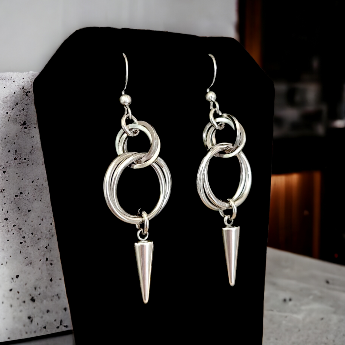 Stainless Steel Mobius Spike Drop Earrings