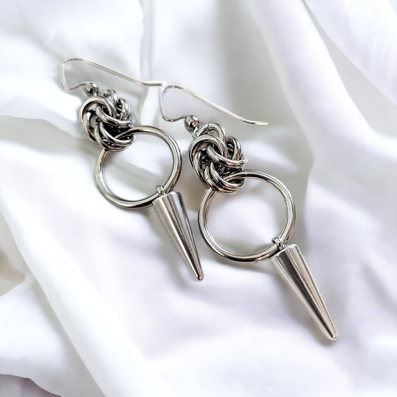 Stainless Steel Byzantine Spike Drop Earrings