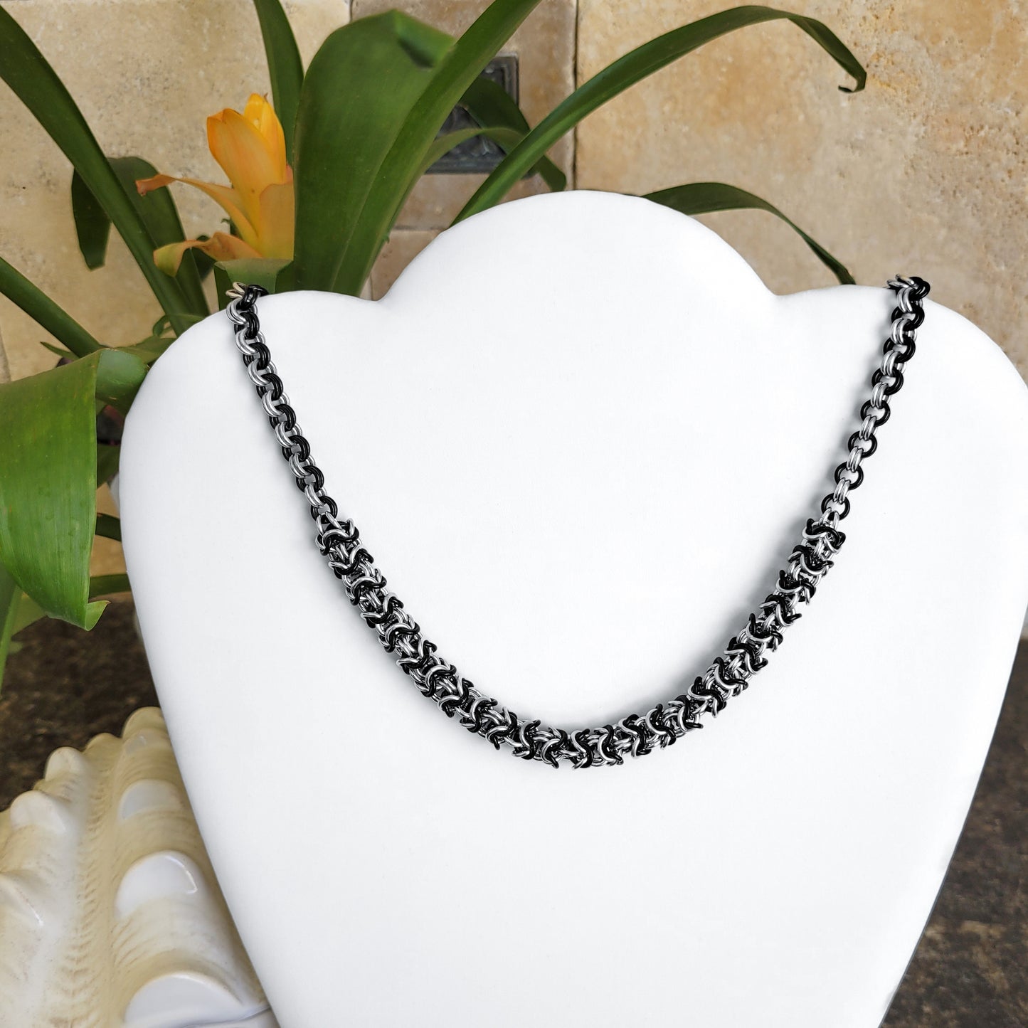 Black & Silver Turkish Roundmaille 2x2 Necklace