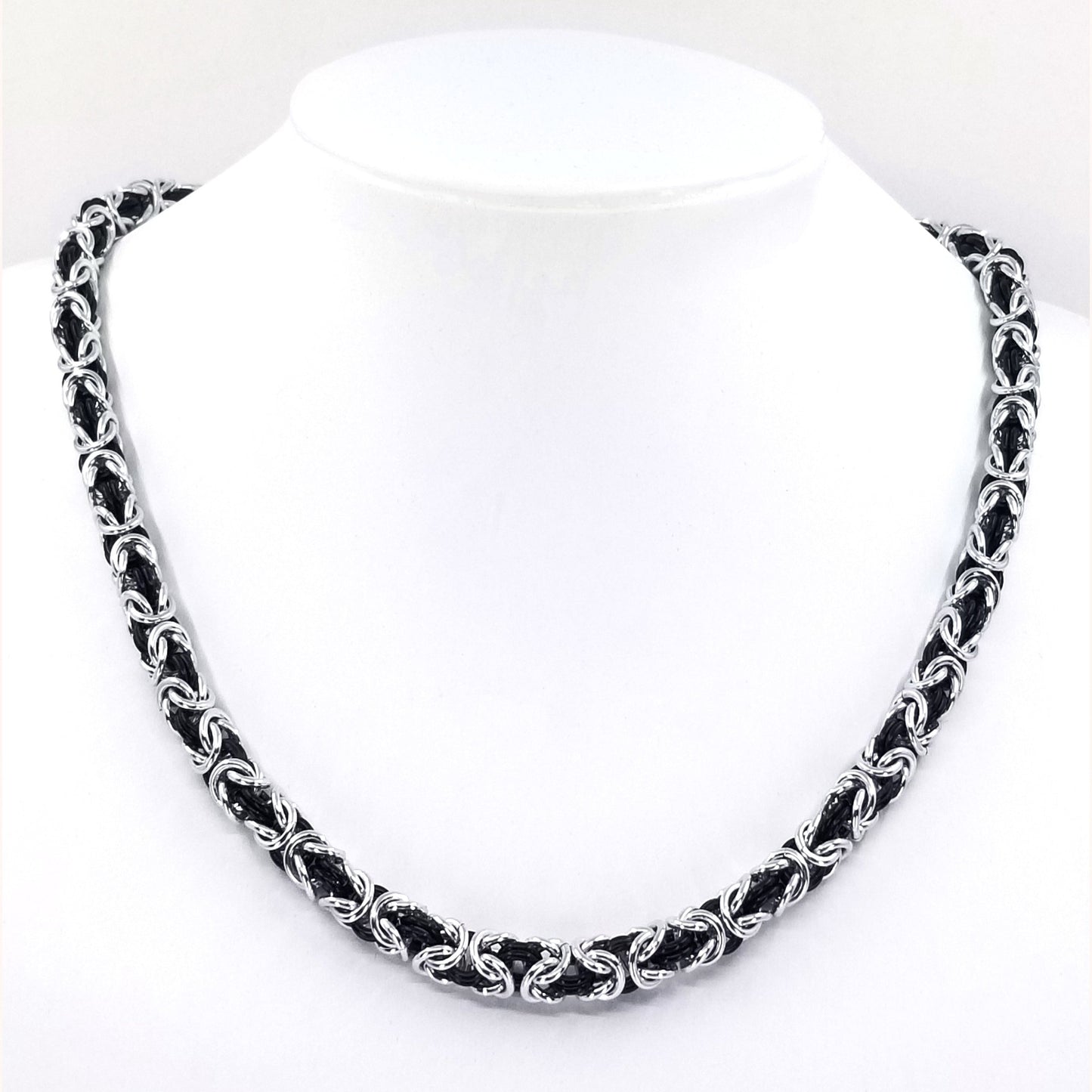 Women's Black and Silver Byzantine Chainmaille Necklace