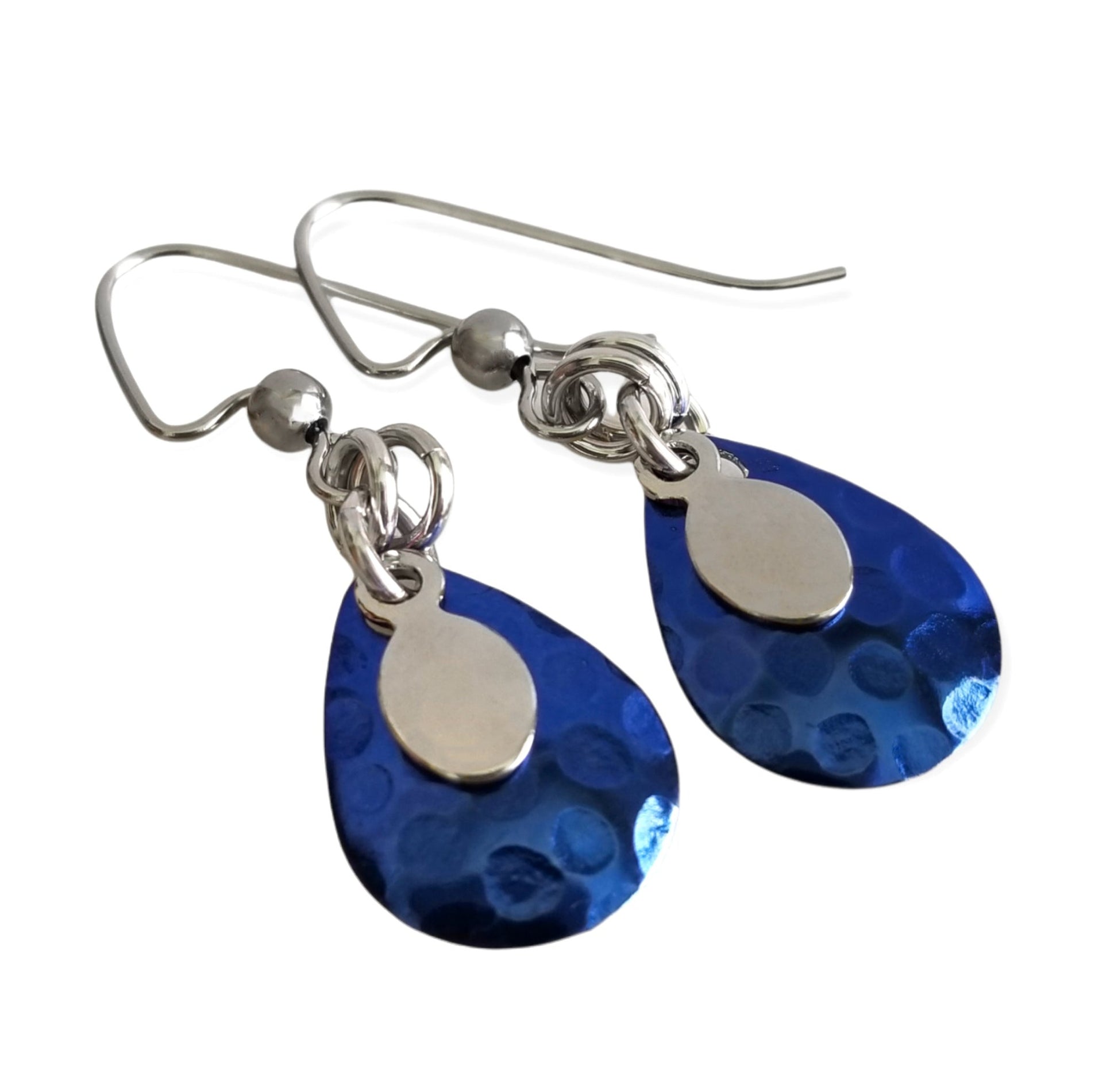 Royal Blue Stainless Steel Mermaid Scale Earrings