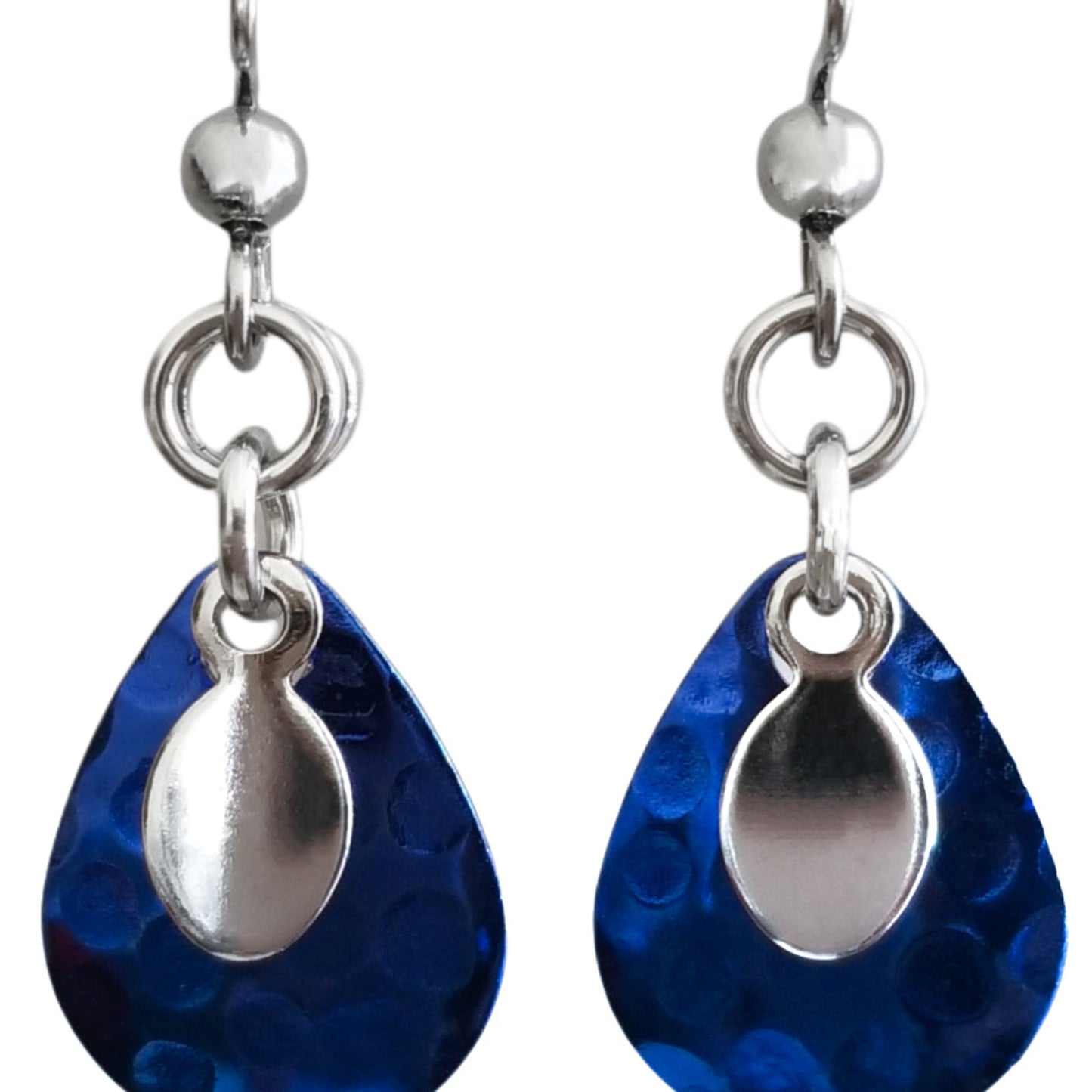 Blue and Silver Stainless Steel Mermaid Scale Drop Earrings