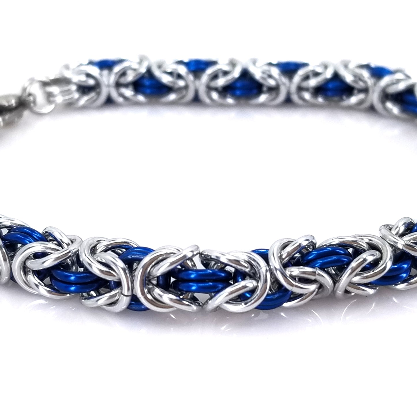 Blue and Silver Bicolor Byzantine Aluminum Chainmaille Bracelet