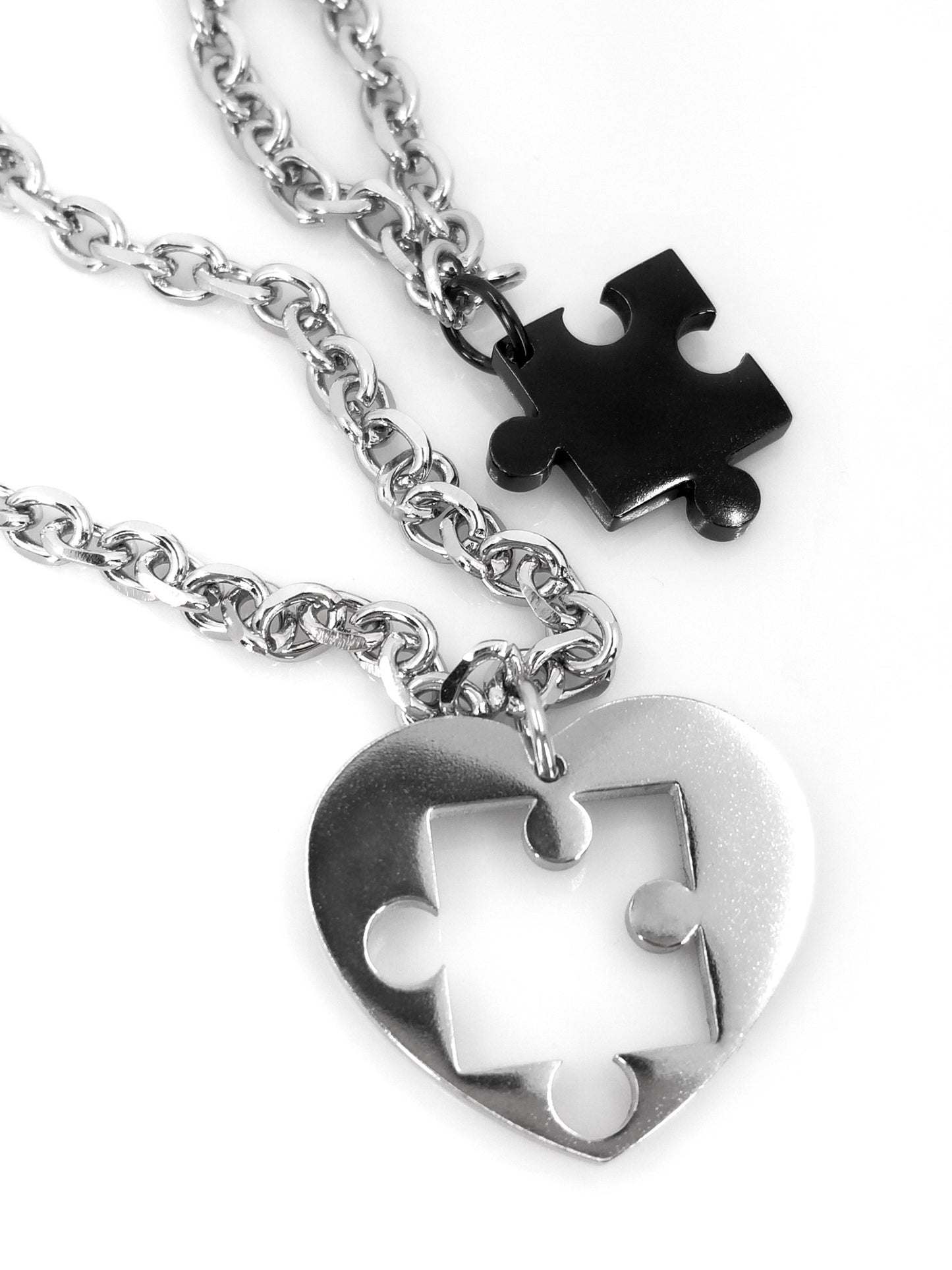 2 Piece Heart and Puzzle Necklace Set