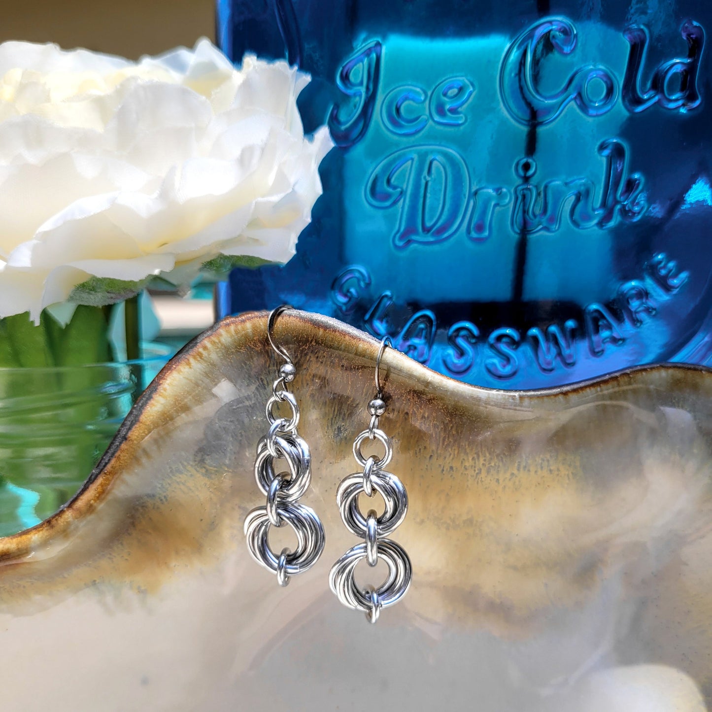 Summertime Essentials Double Love Knot Chainmaille Earrings on Stainless Steel French Hook