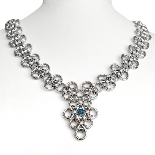 Japanese Lace and Capri Blue Crystal Necklace