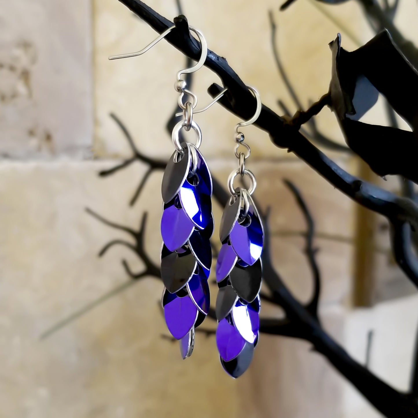 Purple and Black Shaggy Scale Earrings