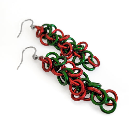 Red and Green Shaggy Loop Earrings