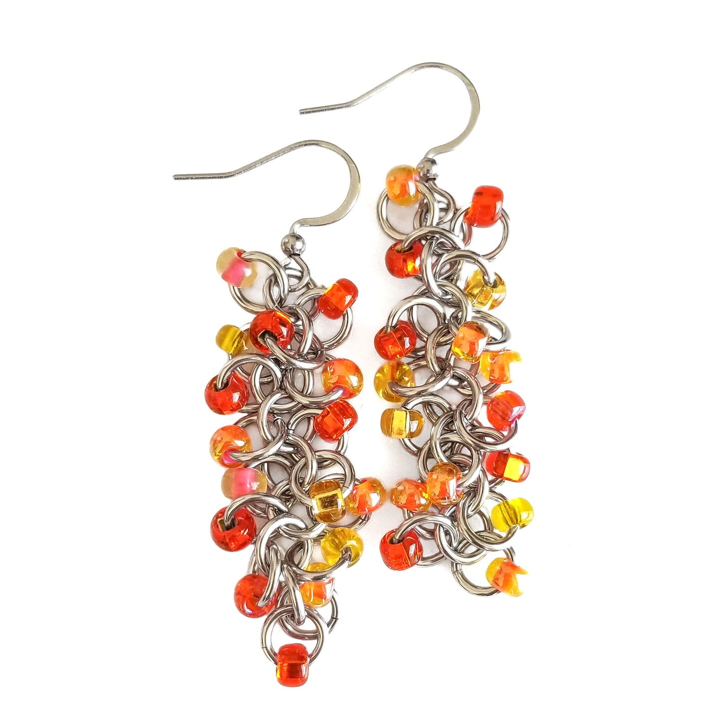 Shaggy Loop Earrings Beaded Orange Mix