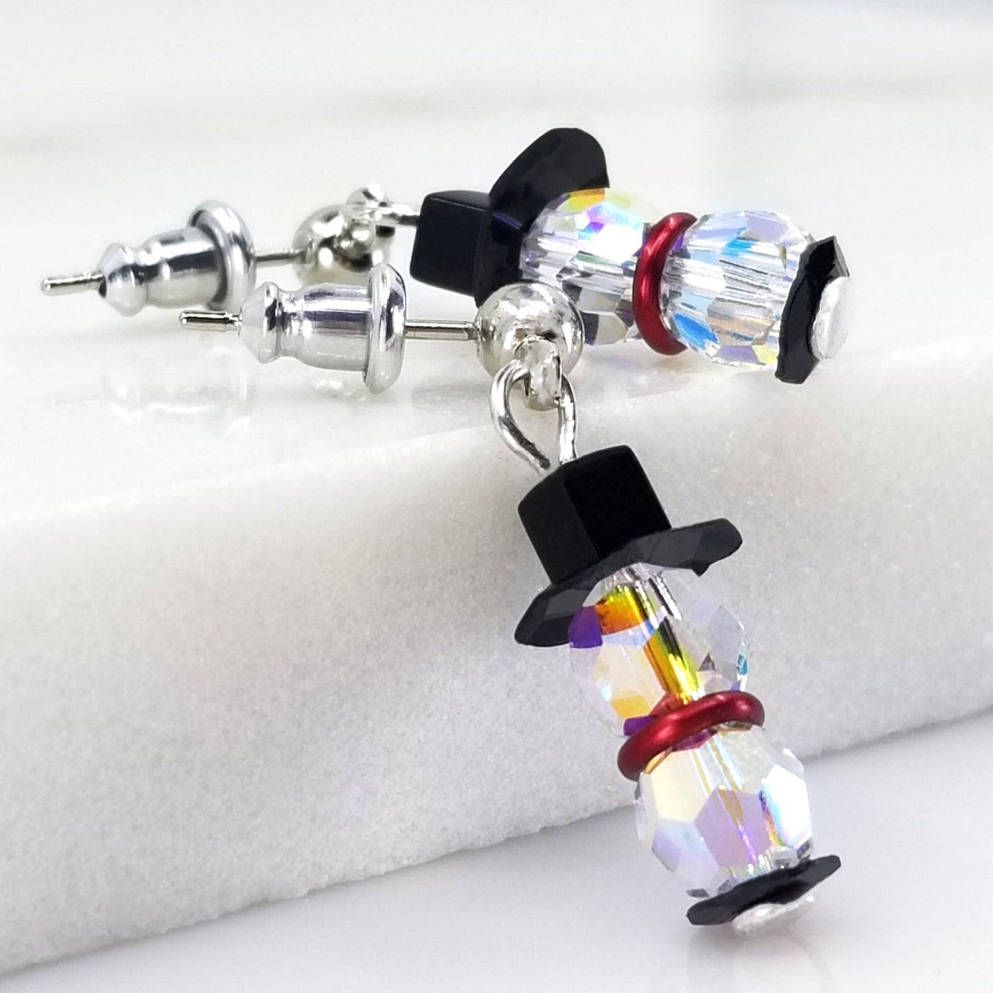 Aurora Borealis Crystal Snowman Christmas Earrings